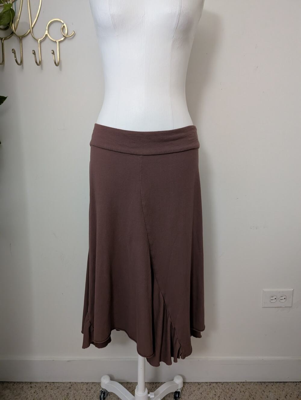 One Girl Who brown stretch knit cotton modal skirt